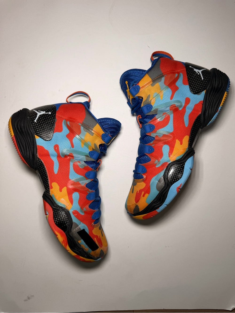 Air Jordan 28 SE OKC Camo 616345 450 size 8 Game Royal White Orange Blue